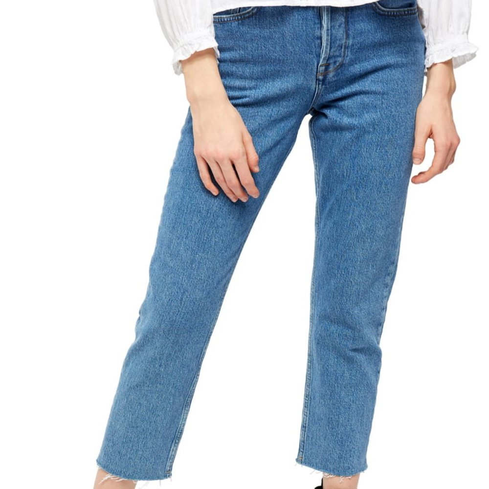 BDG 25 Urban Outfitters Straight + Narrow High Rise Button Fly Raw Hem Jeans